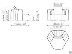 Sektionssofa mit sechseckigen Modulen Panorama New - Diagramme und Maße des Sessels, der auch mit anderen Elementen in einer Komposition kombiniert werden kann