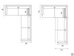 Zeichnung der Zusammenstellung der Ecksofas mit den Elementen 90 cm und 110 cm (optionales Eckkissen empfohlen)