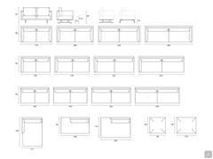 Modularität des Sofas Jude: lineare Sofas p.90 cm, Abschlusselemente t.90 cm mit Armlehne oder offen t.90 und 110 cm, Mittelelemente t.90 cm, Chaiselongue, Hocker