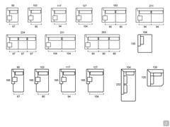 Modularität der Abschlusselemente, Chaiselongue, Ottomane, Ecke und Meridienne