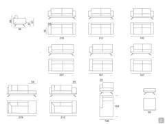 Burton Sofa - Diagramme und Maße der Modelle mit fester Rückenlehne