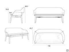 Sophos 2-Sitzer Sofa mit niedriger Rückenlehne - Maßzeichnung