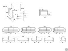 Modularität und verfügbare Maße für das Sofa Foster