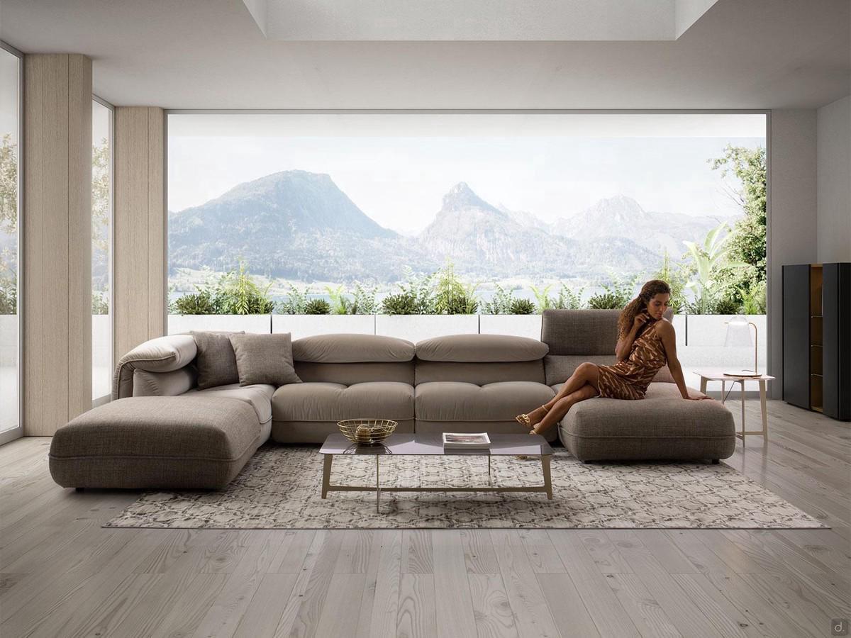 Modulares niedriges Sofa Monterey (geeignet für die Mitte des Raumes) das in ein höheres Sofa verwandelt. Ideal zum Entspannen