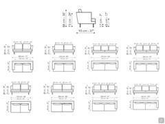 Diagramme und Abmessungen der linearen und abschließenden Elemente des Sofas Lars von Bonaldo