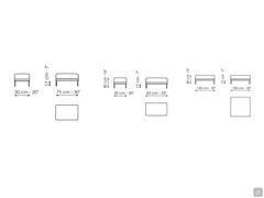 Diagramme und Abmessungen der Hocker, die zur Ergänzung des Sofas Paraiso von Bonaldo erhältlich sind