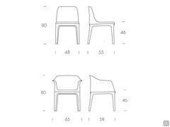 Diagramme und Maße des Stuhls und Sessels Mivida