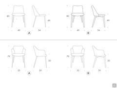 Stuhl und Sessel Agata - Modelle und Abmessungen Beine aus Metall (A) oder Holz (B)