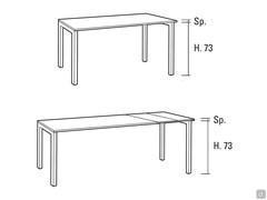 Diagramme und Höhen des Tisches Neville in fester und ausziehbarer Ausführung