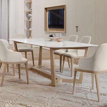 Steinguttisch mit Design-Holzfuß Pearl