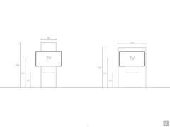 Schema der Maße des TV-Wandpaneels in der rechteckigen vertikalen bodenstehenden Version (Beispiel mit Fernseher 46'')