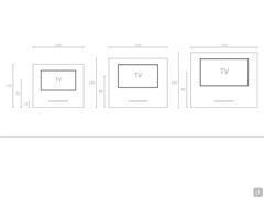 Schema der Maße des hängenden Wandpaneels (Beispiel mit Fernseher 40'', 46'' und 55'')