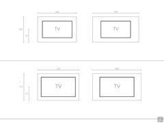 Schema der Maße des TV Wandpaneels mit Rahmen (Beispiel mit Fernseher 55'' und 65'')