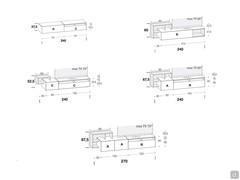 TV-Lowboard aus Holz California - Pläne und Maße der Modelle 240 und 270 cm für freistehende oder wandhängende TV-Geräte