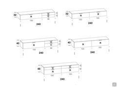 TV-Ständer mit Klappe und Schubladen Fly Deluxe - Diagramme und Abmessungen von 240 cm Kompositionen