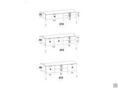 Fly Deluxe TV-Schrank mit Klappe und Schubladen - Diagramme und Abmessungen von 210 cm Kompositionen