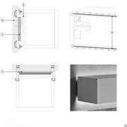 Hinterbeleuchtung LED: 1) Paneel in Melaminbleifarben st.1,4 cm eingesetzt zwischen Basiselelement und Wand 2) Befestigung des Paneels und des Basiselelemetes anm Paneel 3) Positionierung der LED-Leisten