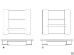 Lounge-Stellwand mit Ablagefach in zwei Ausführungen: A) TV-Ständer B) Heimbüro