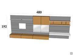 FreeHand 13 Wall System: Gesamtabmessungen und Proportionen der 480 cm langen Komposition