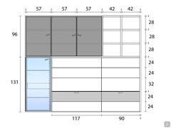 Schema und Maße des Wandsystems Way 28 in der Version 273 cm