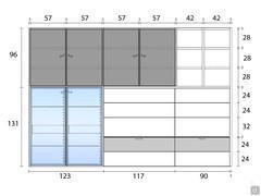 Schema und Maße des Wandsystems Way 28 in der Version 333 cm