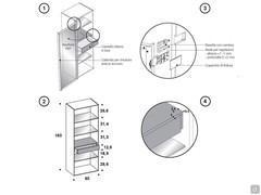 1) Vitrine mit 180°-Öffnung und Innenschublade - 2) Innenfachhöhen - 3) Scharniere mit +/- 1 mm Höhenverstellung und bis zu + 2 mm Tiefenverstellung - 4) Aufbau und Fronten der Innenschublade der Vitrine