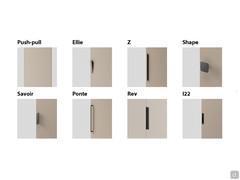 Schema der verfügbaren Griffe (zusätzlich zur Metallgriffmulde) für Schubladen und Große Schubladen mit Wide Boden. Bitte Achten: Hier vertikal positioniert, aber immer horizontal auf Schubladen montiert