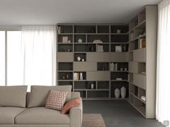 Corner bookcase with doors Aliant 10 in Arena Matt Lacquer and backs and Modica Matt Lacquer