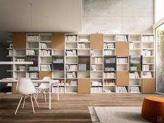 Aliant custom modular bookcase with open compartments and hinged doors