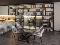 Living room bookcase integrated with the kitchen