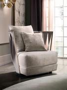 Design armchair with curved back Twist by Cantori with Bellagio velvet upholstery and leather back bands