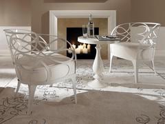 Reading corner with two armchairs Noè and coffee table, matching total white in playful LP cream glossy lacquered metal