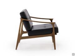 Amaya armchair in solid walnut with upholstered faux-leather cushions 