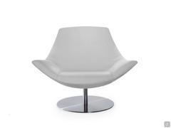 Agata swivel armchair with low backrest and chromed metal central plate