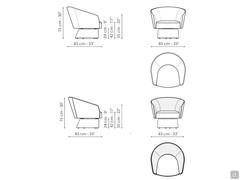 Diagrams of the Bruno armchair by Bonaldo in the version with upholstered base