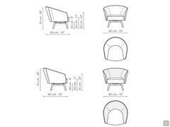 Diagrams of the Bruno armchair by Bonaldo in the version with metal legs