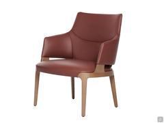 Velis armchair upholstered in leather, with canaletto walnut frame