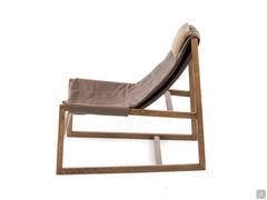 Holly wood and leather armchair made of ashwood painted walnut - side view