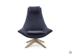 Agata swivel armchair with high backrest and wooden spoke base