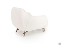 Back view of the upholstered armchair Venice, in fabric, leatherette, velvet or leather