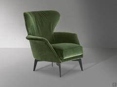 Lovy modern bergère with a wraparound design by Bonaldo upholstered in an elegant green velvet