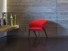 Lounge armchair Matilde with wooden legs covered in red fabric