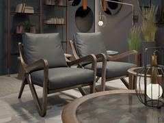 Pair of Jody armchairs with upholstered cushions and solid-wood structure