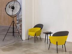 Pair of designer armchairs Just in yellow and black fabric