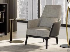 Two-tone armchair with arms Michela offered with leather backrest contrasting with fabric-covered seat