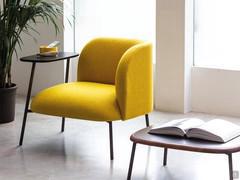 Armchair with built-in coffee table Fortune upholstered in yellow fabric