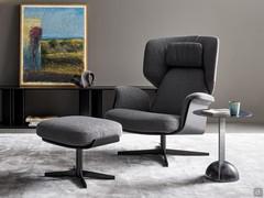 Modern reading armchair Olos Bergère by Bonaldo, with customizable upholstery in fabric, leatherette or leather