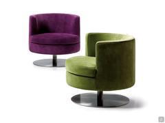 Charme swivel armchairs upholstered in fabric, with rotating painted metal base