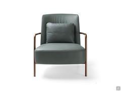 Front view and restrained proportions of the Maggie armchair