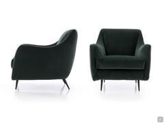 Front and side view of the Jolie armchair upholstered in velvet